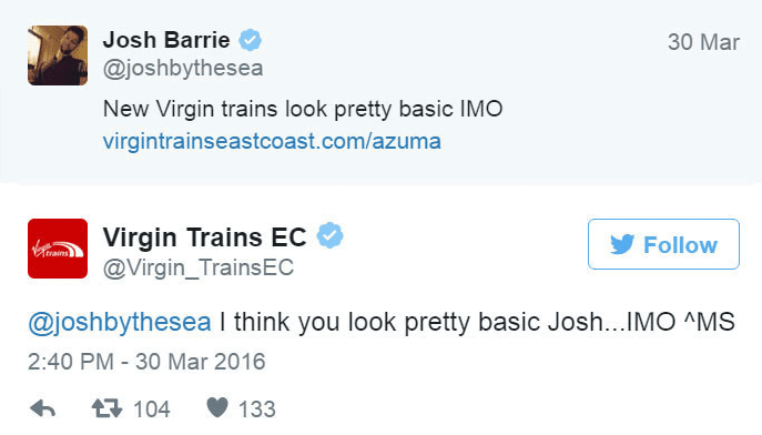 Virgin Trains - Twitter bejegyzés.
