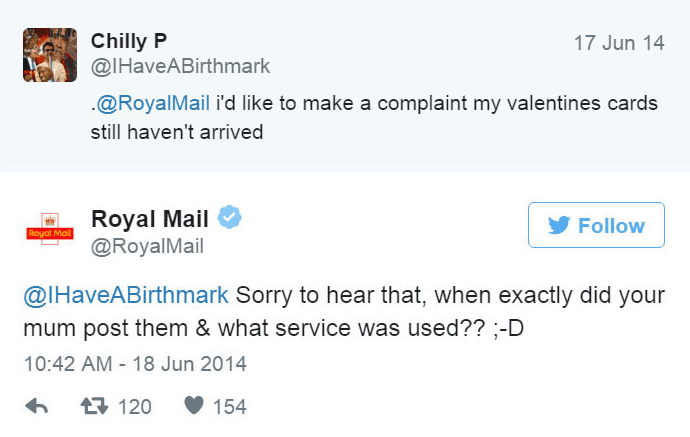 Royal Mail - Twitter bejegyzés.
